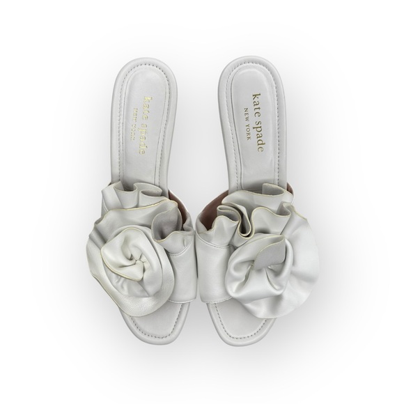 new Kate Spade KSNY ❀ Flourish Flower Accent Heel Mule Sandals ❀ White ❀ 10.5M - Picture 10 of 16